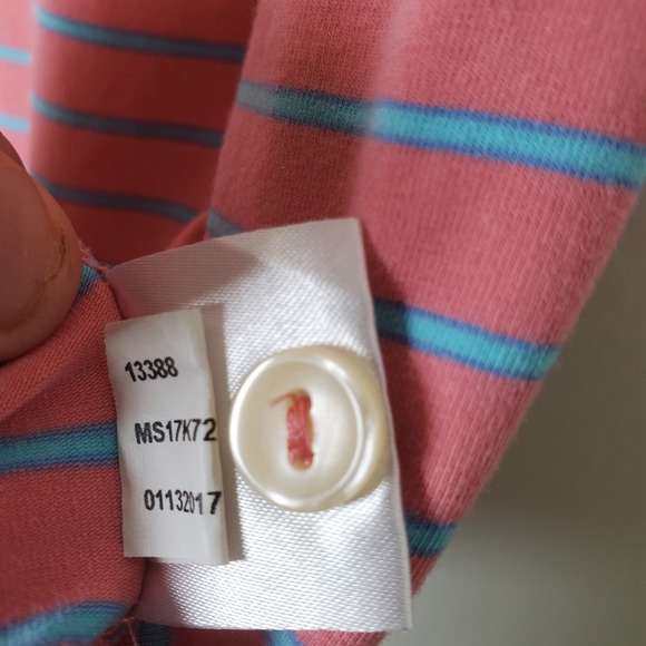 Peter Millar Coral & Blue Stripe Short Sleeve Performance Golf Polo Shirt Size L - Picture 6 of 12